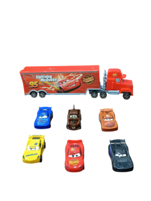 صورة طقم سيارات فاخرة مكون من 7 قطع متعدد الألوان لعمر 3 سنوات فما فوق مع شاحنة واحدة و6 سيارات 23.2x6,4x35.4سم